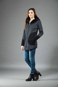 Szara bluza na zamek, Długa bluza, Odzież Plus Size, Bluza z długim rękawem, Manufaktura