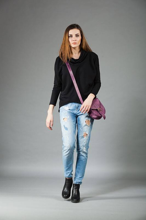 Bluza nietoperz, krótka bluza bawełniana, bluza z kominem