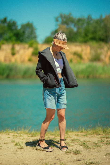 Bluza bawełniana, boho bluza z kapturem, Polska marka, kurtka ramoneska czarna bawełniana