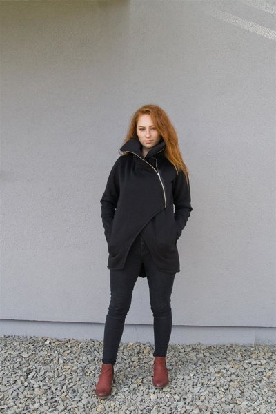 Bluza  asmyczna czarna, czarna bawełana bluza na zamek ze stójką