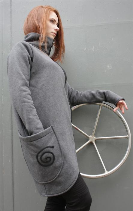 Bluza , marynarka damska, Szara bluza na zamek asymetryczny krój, Polska bawełna,