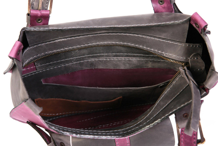 Torba skórzana, rękodzieło, dwukolorowa, worek