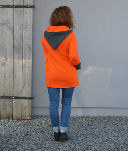 Pomarańczowa bluza na zamek, Długa bluza, Odzież Plus Size,