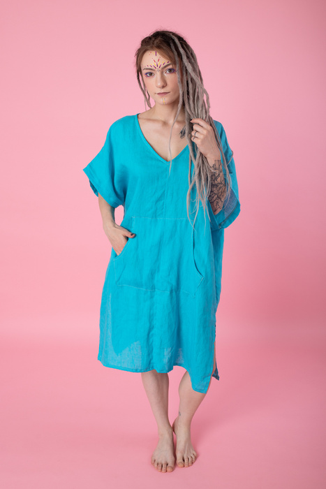 Sukienka plazowa, tunika lniana luźna.polski len, polska produkcja, polski producent, sukienka luźna z lnu