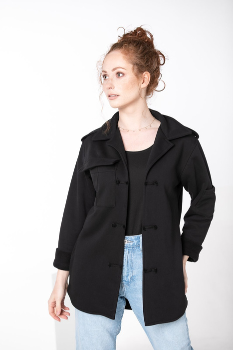 Koszula, marynarka damska, bluza czarna damska długa z kołnierzem, czarna dzianina polska , polski produkt