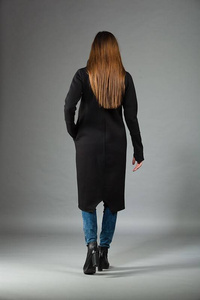 Płaszcz ze stójką, Hand made projekty, Polska marka, długa czarna bluza