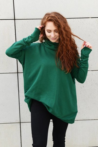 Bluza luźna wygodna z kieszeniami, długa oversize bluza damska , zielona bluza damska