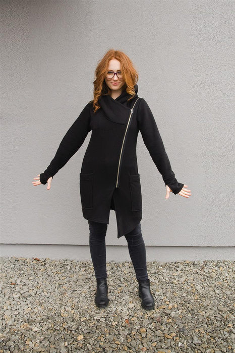 Bluza czarna na azmek, Bluza z kapturem, długi płaszcz asymetryczny