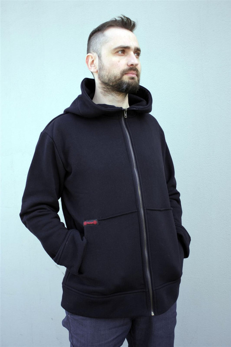 Bluza męska klasyczna zamek, bluza męska z dużym kapturem, czarny kangurek męski na zamek