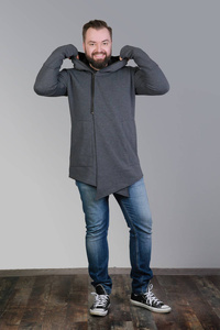 Bluza grafitowa  męska  z kapturem, Asymetryczna bluza męska 