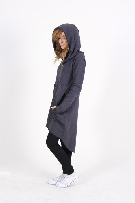 Bluza damska tunika szara długa luźna , kangurek damski