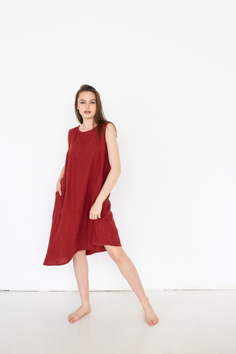 sukienka lniana asymetryczna luźna polski len, bordowa lniana sukienka na lato,sukienka na jeden bok z lnu polskiego