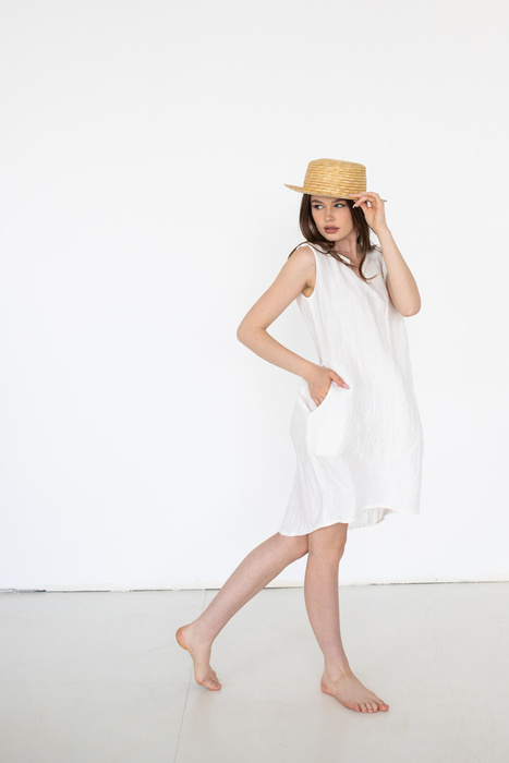 Sukienka lniana , len polski, manufaktura, sukienka z lnu , luźna jasna lniana sukienka polski projektant