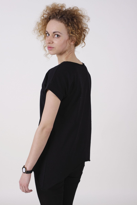 tunika czarna, bluzka czarna damska, asymetryczna koszulka damska