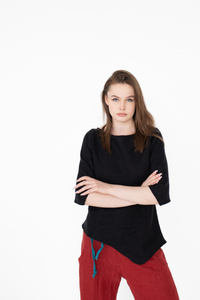  bluzka lniana ,tunika lniana, koszulka lniana, polski len z certyfikatem ,  czarny len,100% len,  miękki kreszowany, polska marka