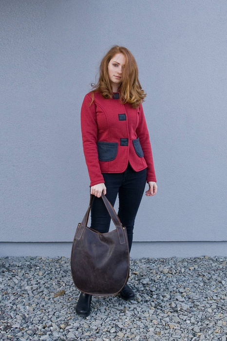 Marynarka damska, bluza damska na napy, bordowy krótki żakiet, dopsowana bluza