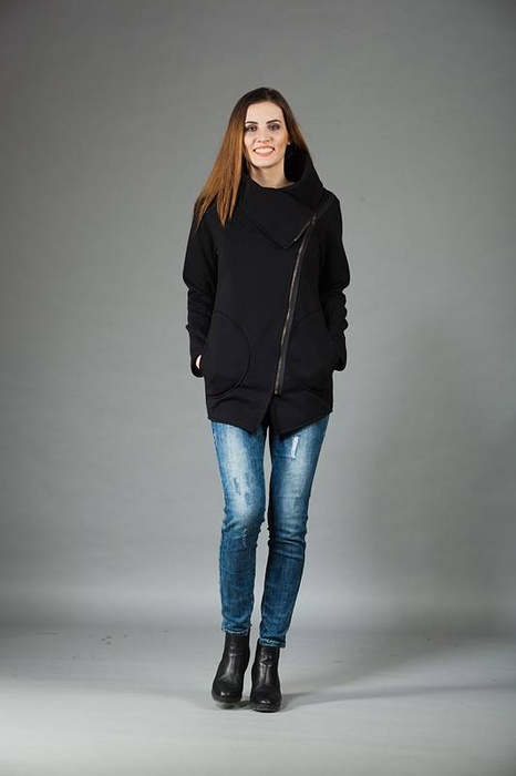 Ekstrawagancki płaszcz, Asymetryczny płaszcz, bluza damska plus size,