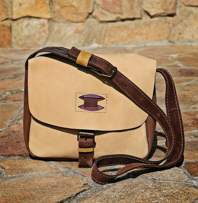 Torebka skórzana ręcznie robiona, mała listonoszka, torebka na ramię