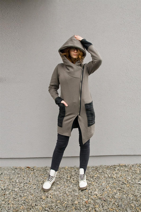 Bluza Ragini Long, Bluza z kapturem na zamek, długa bluza . Polski projektant