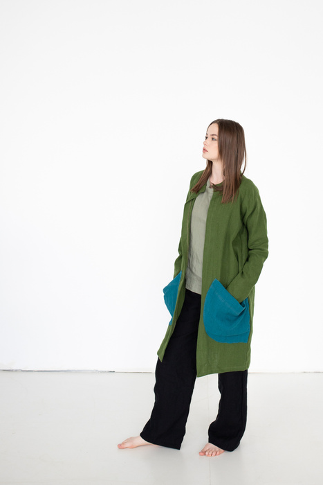 Lniane wdzianko z kieszeniami len polski, handmade sklepgruby miękki len