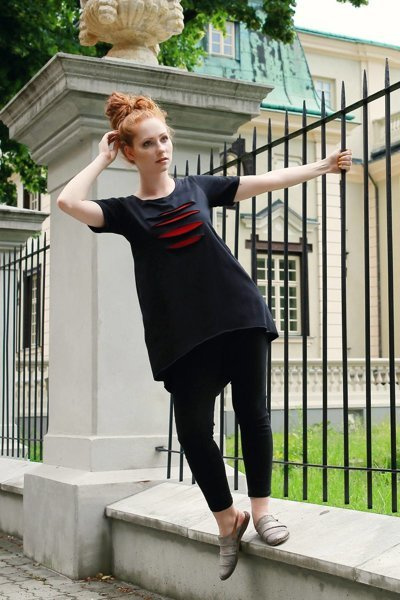 tunika  czarna asymetryczna, luźna, długa bluzka