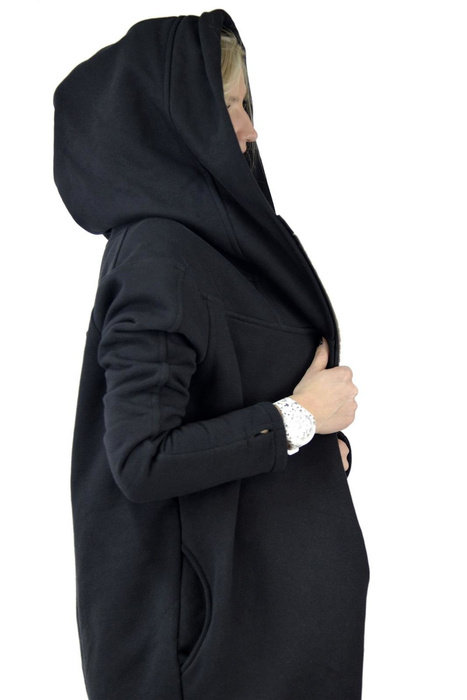 Bluza z kapturem, Szyta na twoja miarę, bluza płaszcz czarny asymetryczny , gotyk styl, długa bluza z kapturem damska Polska bawełna