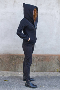 Bluza bawełniana, Gotycka bluza z kapturem, Polska marka, kurtka ramoneska czarna bawełniana