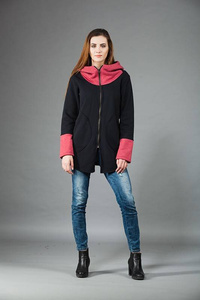 Czarna bluza na zamek, Długa bluza, Czarna bluza, Odzież Plus Size, Bluza, Bluza z długim rękawem, Manufaktura