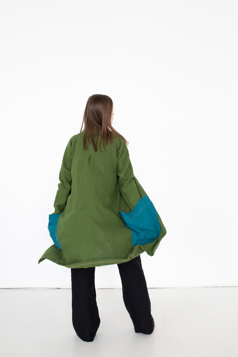 Lniane wdzianko z kieszeniami len polski, handmade sklepgruby miękki len