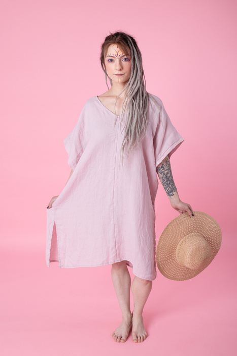 Sukienka plazowa, tunika lniana luźna.polski len, polska produkcja, polski producent, sukienka luźna z lnu