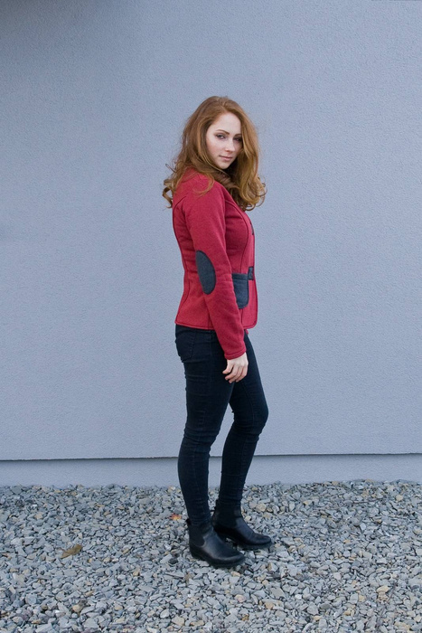 Marynarka damska, bluza damska na napy, bordowy krótki żakiet, dopsowana bluza