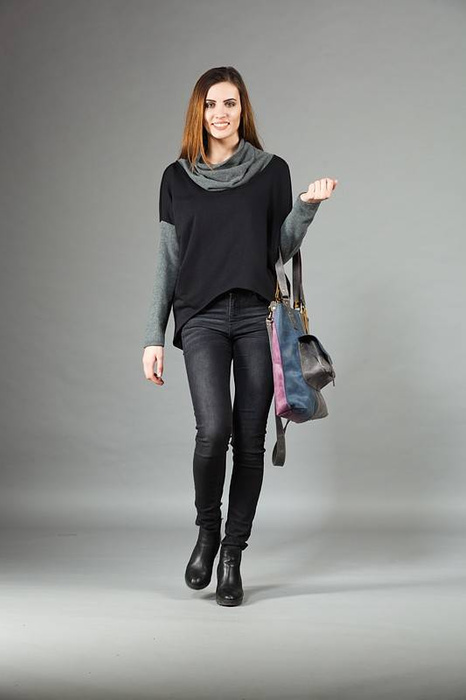 Bluza damska, krótka bluza nietoperz z golfem , bawełniany sweter