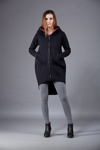 bluza czarna płaszcz klapsydra, długa bluza damska