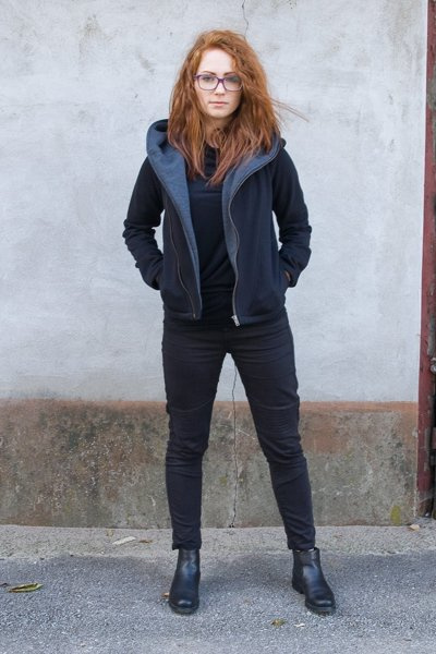 Bluza bawełniana, Gotycka bluza z kapturem, Polska marka, kurtka ramoneska czarna bawełniana