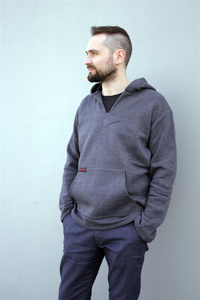 Bluza męska typu kangur, wielki obszerny cyber kaptur, męska szara bluza