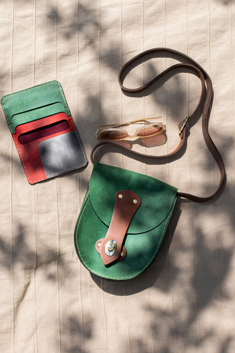 MIni torebak damska zielona mała torebka skórzana ręcznie robiona,