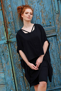 Tunika asymetryczna, oversize tunika, koszula czarna