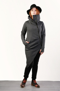 Bluza z asymetrycznym zamkiem, szara bluza na jeden bok