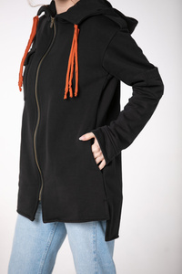 Koszula bluza z kapturem czarna bawełniana, bluza na zamek z kapturem , kieszenie czarna dzianina polska , polski produkt