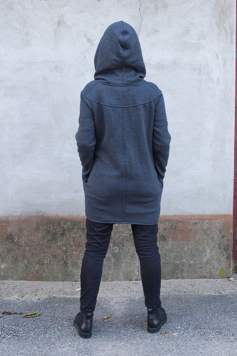 Bluza damska , bluza asymetryczna z zamkiem na skos, duży kaptur, duże rozmiary, bawełniany płaszcz