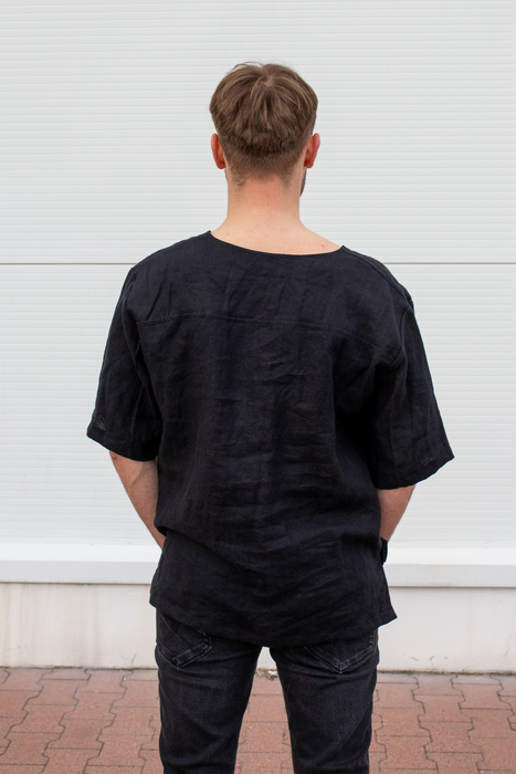 tunika, koszulka lniana męska, czarny len, czarna męka koszulka lniana, polski len polska produkt