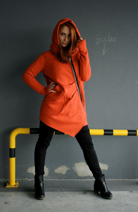 Bluza długa damska bawełniany płaszcz, bluza damska duże rozmiary, asymetryczny krój , bluza z dużym kapturem