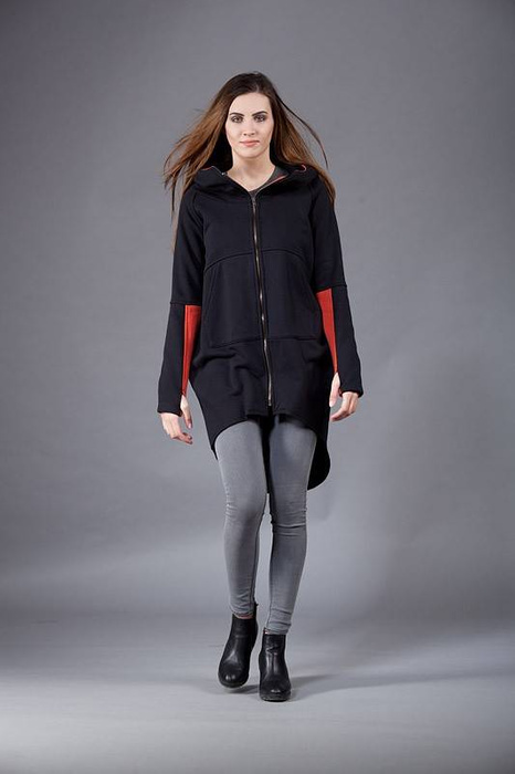 bluza czarna płaszcz klapsydra, długa bluza damska