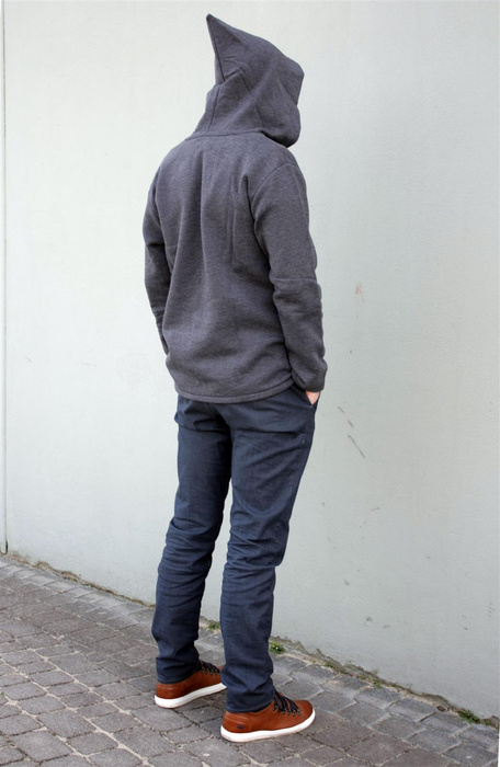 Bluza męska typu kangur, wielki obszerny cyber kaptur, męska szara bluza