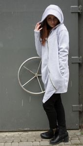 Bluza bawełniana damska zamek na skos , Bluza z kapturem, Polski producent, płaszcz damski  luźny