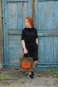 Sukienka czarna bawełniana, asymetryczna mała czarna , sukienka z kapturem 