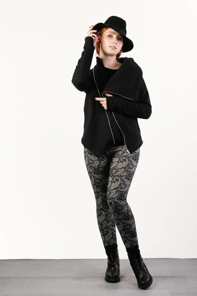 Bluza asymetryczna ze stójką, czarna bluza na zamek, marynarka na zamek