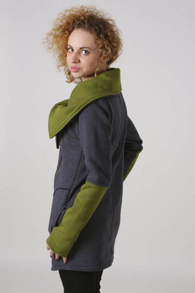 Bluza zapinana na skos , duża stójka , bluza damska na zamek , kurtka damska szara