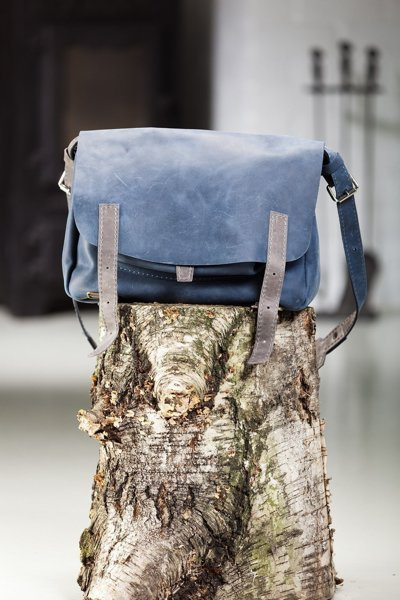 Torba skórzana, aktówka, listonoszka, niebieska duża torba unisex