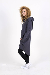 Bluza damska tunika szara długa luźna , kangurek damski